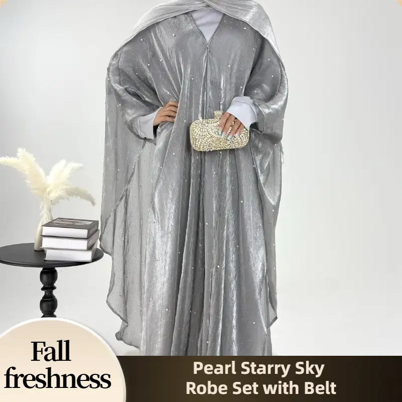 【FallFreshness】CL01-1 Elegant Evening Gown with Pearl Embellishment - Fashionable Formal for Women with Pearls for a Luxurious Look abayacasual outfi