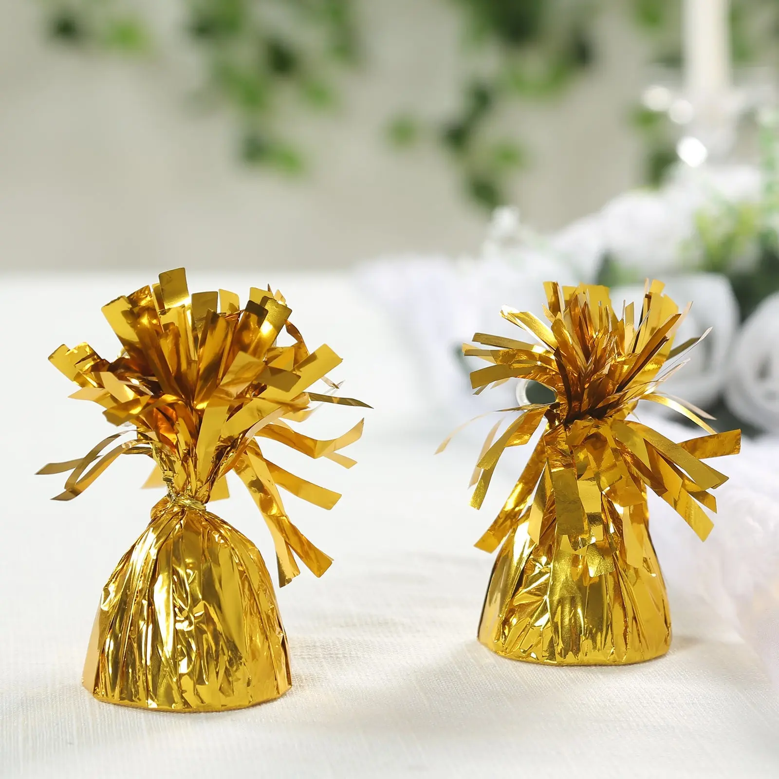 12 Pack Metallic Gold Foil Tassel Top Party Balloon Weights - 5.5oz, 5" - for Birthday Decoration Ideas, Wedding Festive Supplies