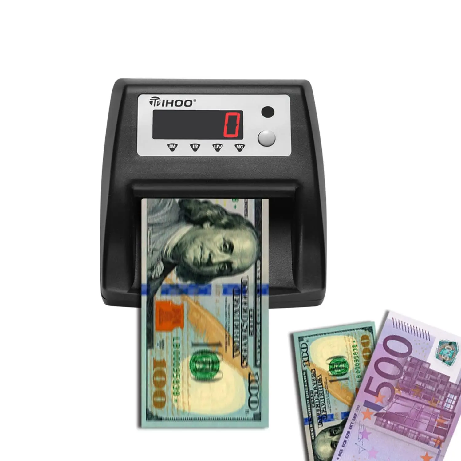 Automatic Money Counter with UV-MG-IR Detection, Size Image Verification, USD/EUR Bills Counterfeit Detector, Currency Value Checker Scanner, Black, Uv/Ir Check
