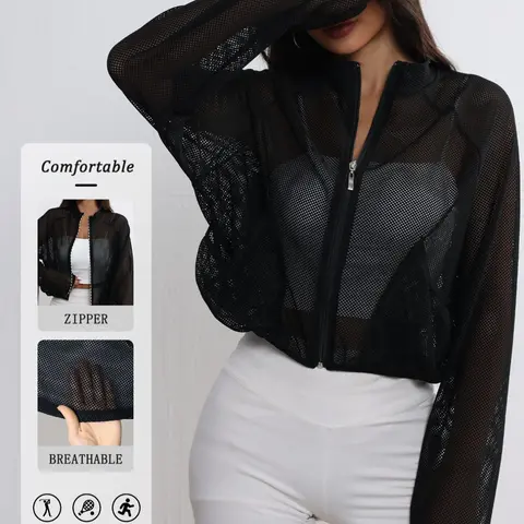 Women's Quick-Dry Mesh Yoga Jacket, Sporty Breathable Outerwear, Long Sleeve, Half Zip, Loose Fit Sports Top, Ideal for Running and Fitness, Workout Clothes