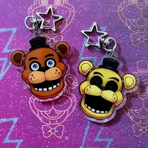 FNAF Keychains, Freddy Double-Sided Acrylic Charm FNAF 1 & 2 (Five Nights at Freddy's) Cute Keyring Acrylic, Perfect Gift for Fans, Collectible Character Charms, Backpack & Bag Accessories