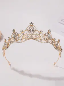 Women's Fashion Princess Crown with Rhinestones, Birthday Party Royal Halloween Versatile Crown, Plain Design