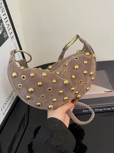 Fashionable Women's Bag 2026 New Arrival, Suede Velvet Matte Crossbody Shoulder Bag, Rivet Decor Small Handbag, Trendy Ladies' Purse