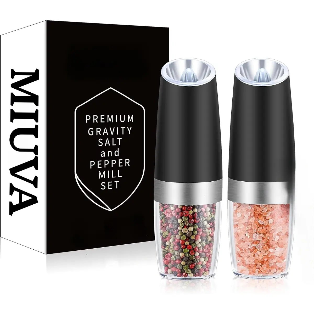 2pcs Gravity Electric Salt and Pepper Grinder Set,Battery Operated Automatic Pepper and Salt Mills with Light,Adjustable Coarseness,One Handed Operation Grinding Spices Thanksgiving cooking utensils Value Pack Christmas Gift Set Stock Up Kitchen