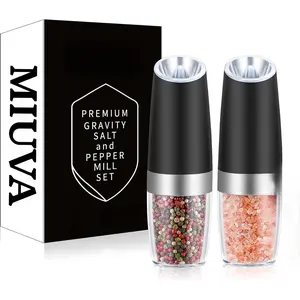 Gravity Electric Salt and Pepper Grinder Set,Battery Operated Automatic Pepper and Salt Mills with Light,Adjustable Coarseness,One Handed Operation Grinding Spices Thanksgiving cooking utensils Value Pack Christmas Gift Set Stock Up