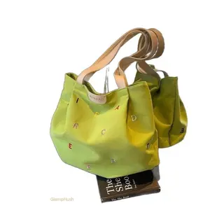 Women's Large-Capacity Canvas Tote Bag, Trendy Embroidered Letter Shoulder Handbag, Fresh Style Student Daily Bag