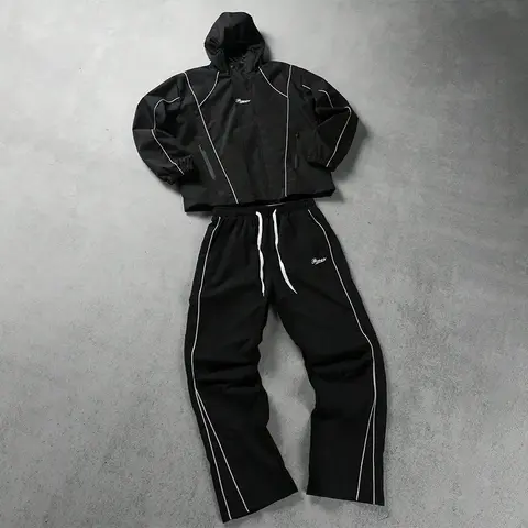 Men's 2-Piece Polyester Sweatpants & Hoodie Matching Set - Visible-Thread Color-Block Hooded Tracksuit, Fitted Cut, Line Details, Smooth, Wrinkle-Resistant for City Commuting, Light Outdoor Activities (Male Clothing 2 Piece Sets)