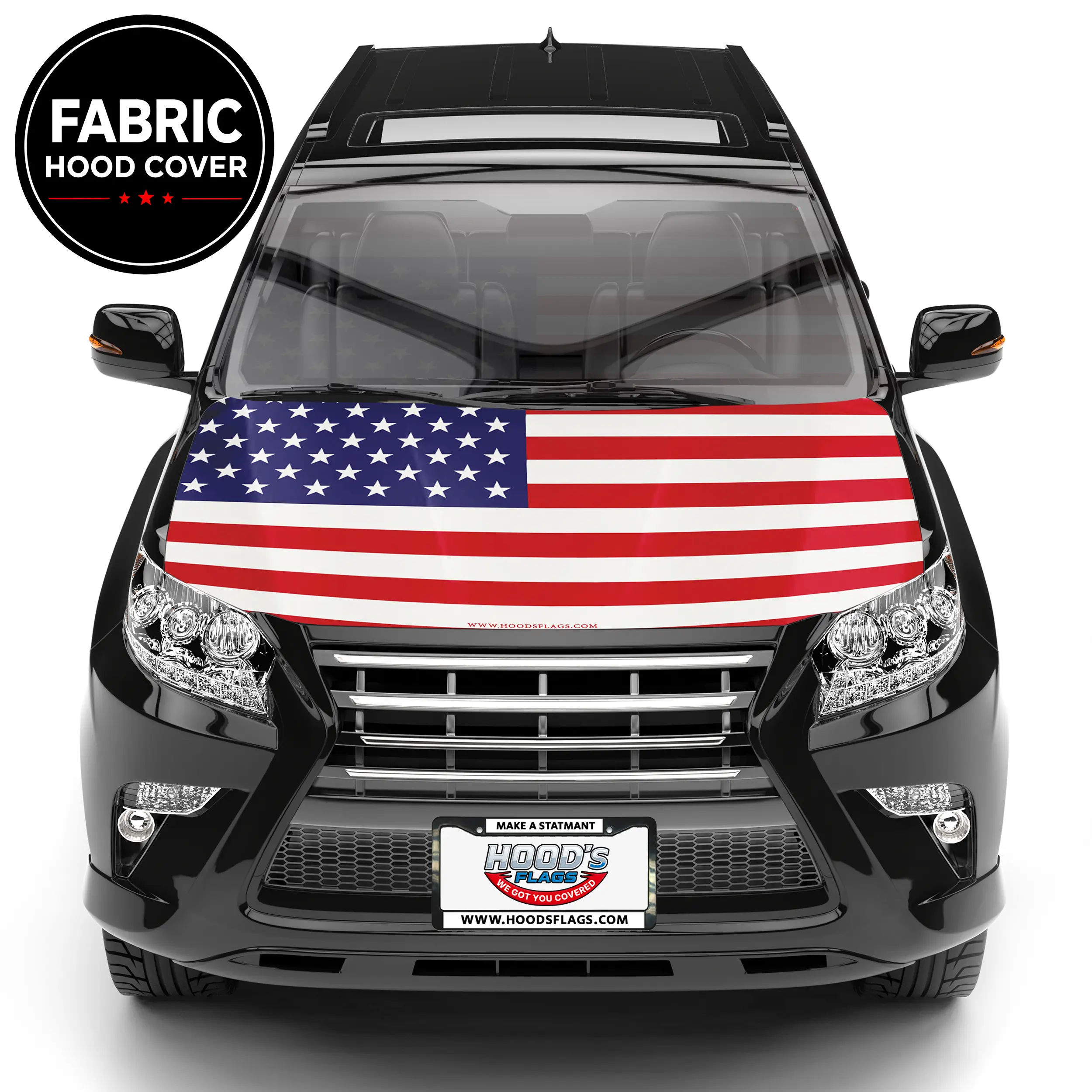 HOOD's Flags Premium American Flag Car Hood Cover - Stretchable, Weather-Resistant, Universal-Fit Automotive Exterior Accessory