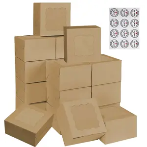 3.39'x3.39'x2.48' Brown Square Gift Boxes with Window -Chocolate Covered Strawberries, Small Cake, Cookie, Pastry, Mini Donitas & Cakesickle Truffle Chocolate Boxes