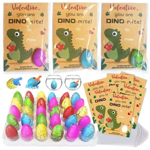 24-Pack Dinosaur Egg Hatching Valentine’s Day Cards for Kids, Funny Dino Classroom Exchange Cards & Party Favors for Boys, Girls & Toddlers