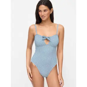 Cider Sweetheart Neckline Gingham Graphic Bowknot One Piece Swimsuit