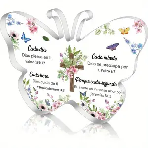 Spanish Christian Acrylic Gifts-Religious Inspirational Prayers for Women, Bible Verse Prayers, Heart-Shaped Paperweights for Home Decor Pastel Signs