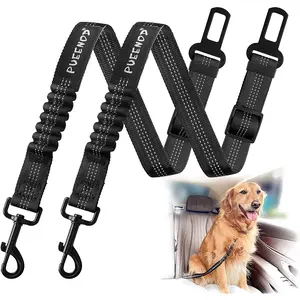 2 Pack Dog Seat Belt Adjustable Dog Car Seatbelts for Vehicle Nylon Pet Safety Seat Belt with Elastic Bungee Buffer Reflective & Durable Car Harness for Dogs PUEENOD