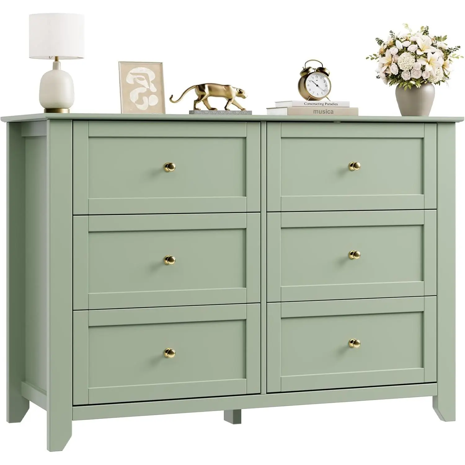 Modern 6 Drawer Dresser – Large Wooden Storage Cabinet with Deep Drawers, Metal Knobs – Versatile for Entryway, Hallway, Living Room, Closet Organization