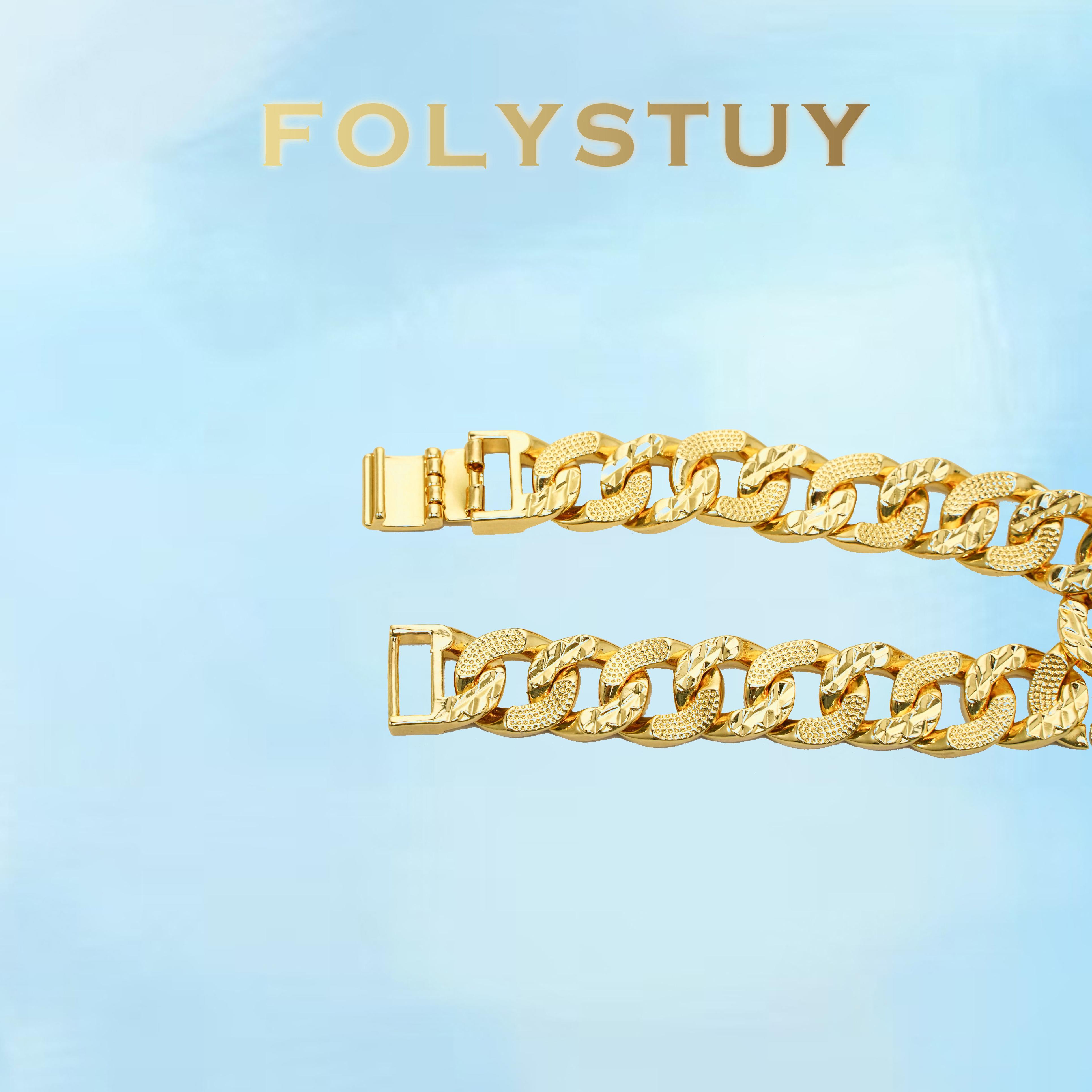 [FOLYSTUY (W167)]Mens Textured Cuban Link Chain Bracelet, 0.53" Width 7.8" Length, Sturdy Statement Wrist Bangle for Street Style & Daily Wear