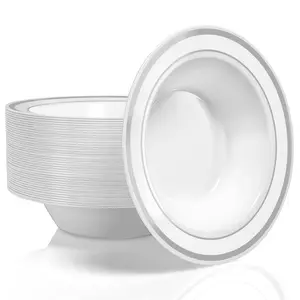 Stock Your Home 12 Oz Fancy Disposable Dinner Bowls for Holidays, Parties, Weddings, Catering, 50 Bowls (Silver)