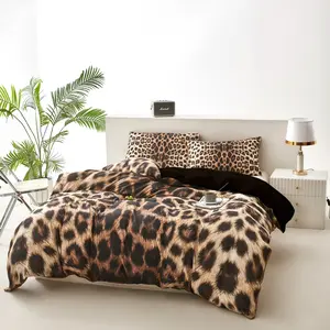 Coffee Leopard Print Bedding Set, Breathable and Super Soft, Includes 1 Duvet Cover and 2 Pillowcases, Suitable for All Seasons