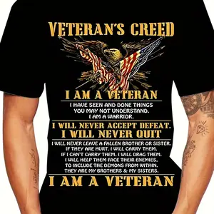 Men'S 3D Digital Print T-Shirt with Patriotic & Flag Design - "I Am a " Text, 3D Lettering & Military-Inspired Colors, Casual Crew Neck Short Sleeve For Casual Attire, Military T Shirt, Everyday Clothing, Durable Fabric, Print Top