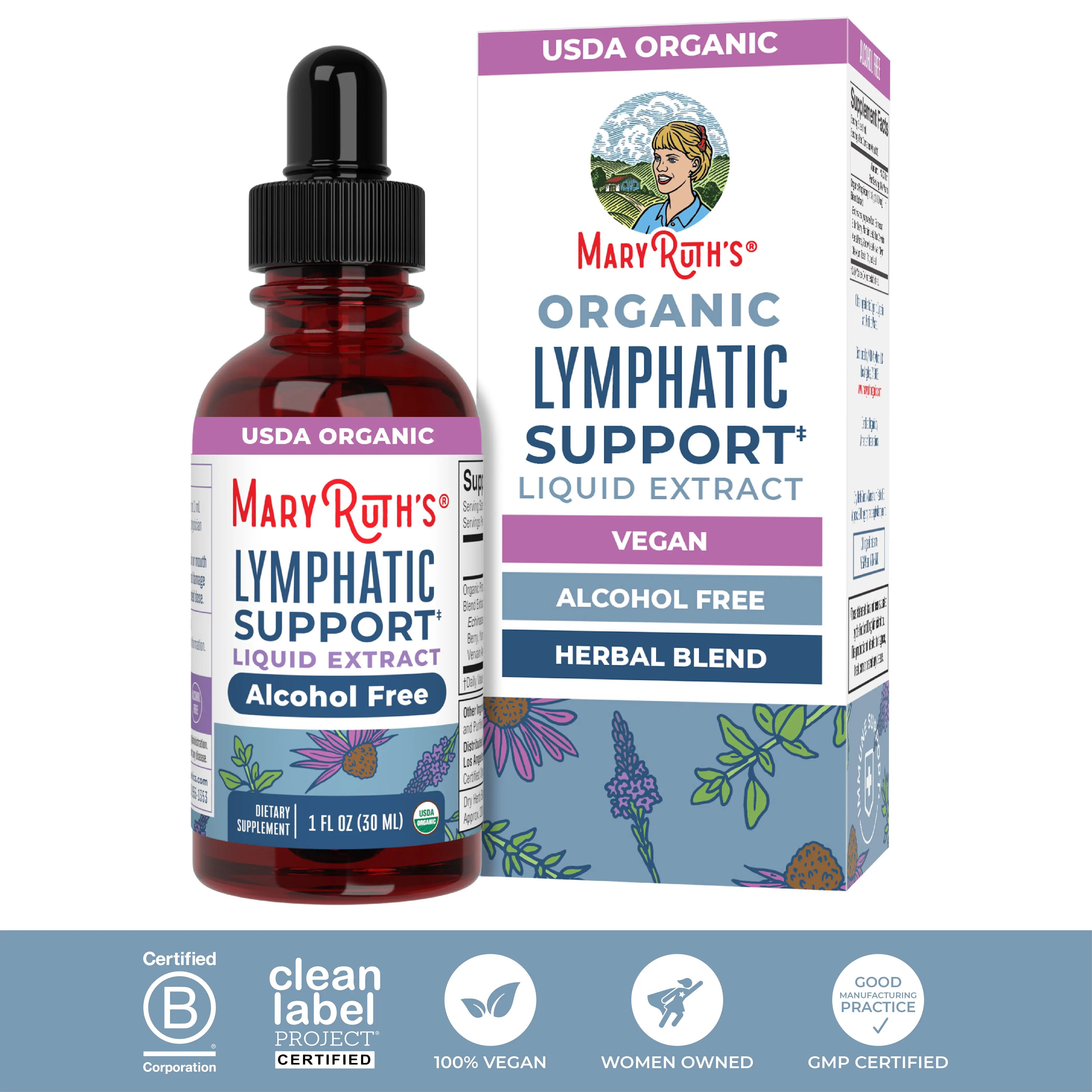 MaryRuth's Lymphatic Support Herbal Blend Liquid Drops - USDA Organic - Echinacea & Elderberry - Blue Vervain - Vegan - 30 Servings