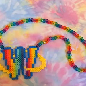 Webkinz Inspired Kandi Perler Necklace for Raves & Festivals - Rainbow Y2K Kandi Necklace