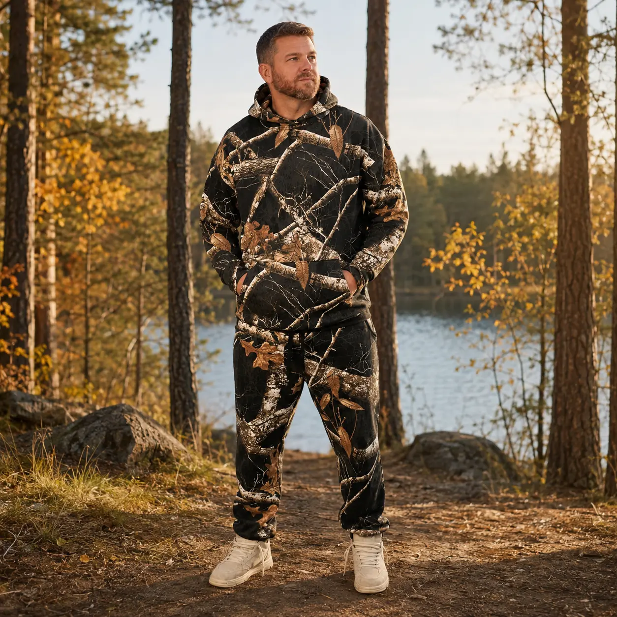 Realtree Camo Hoodie & Sweatpants Set for Adults – Matching Hunting Print Pullover Hoodie & Sweatpants, Outdoor Casual Set**