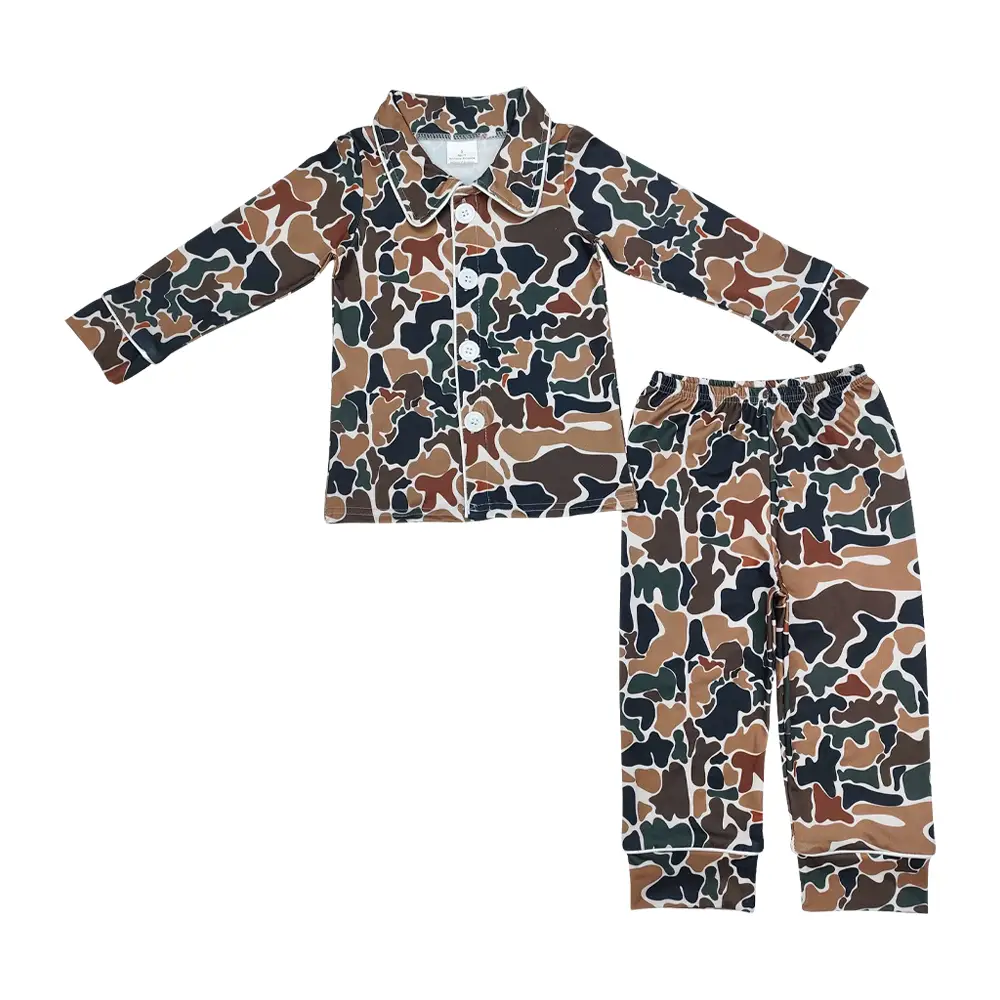 BLP0704--Brown Camouflage Long Sleeve Trousers Pajamas Set Kids' Comfy Sleepwear