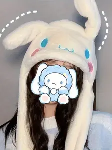 Women's Sanrio Cinnamoroll Plush Ear Hat, Cute Rabbit Cap with Soft Ears, Warm and Cozy, Perfect for Autumn Winter
