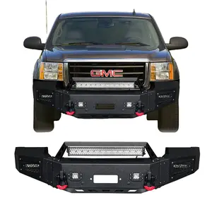 TIOYAR Steel Front Bumper Black Texture for 2007-2013 GMC Sierra 1500 with Winch Plate LED Lights 2 x D-Rings Off-Road Performance