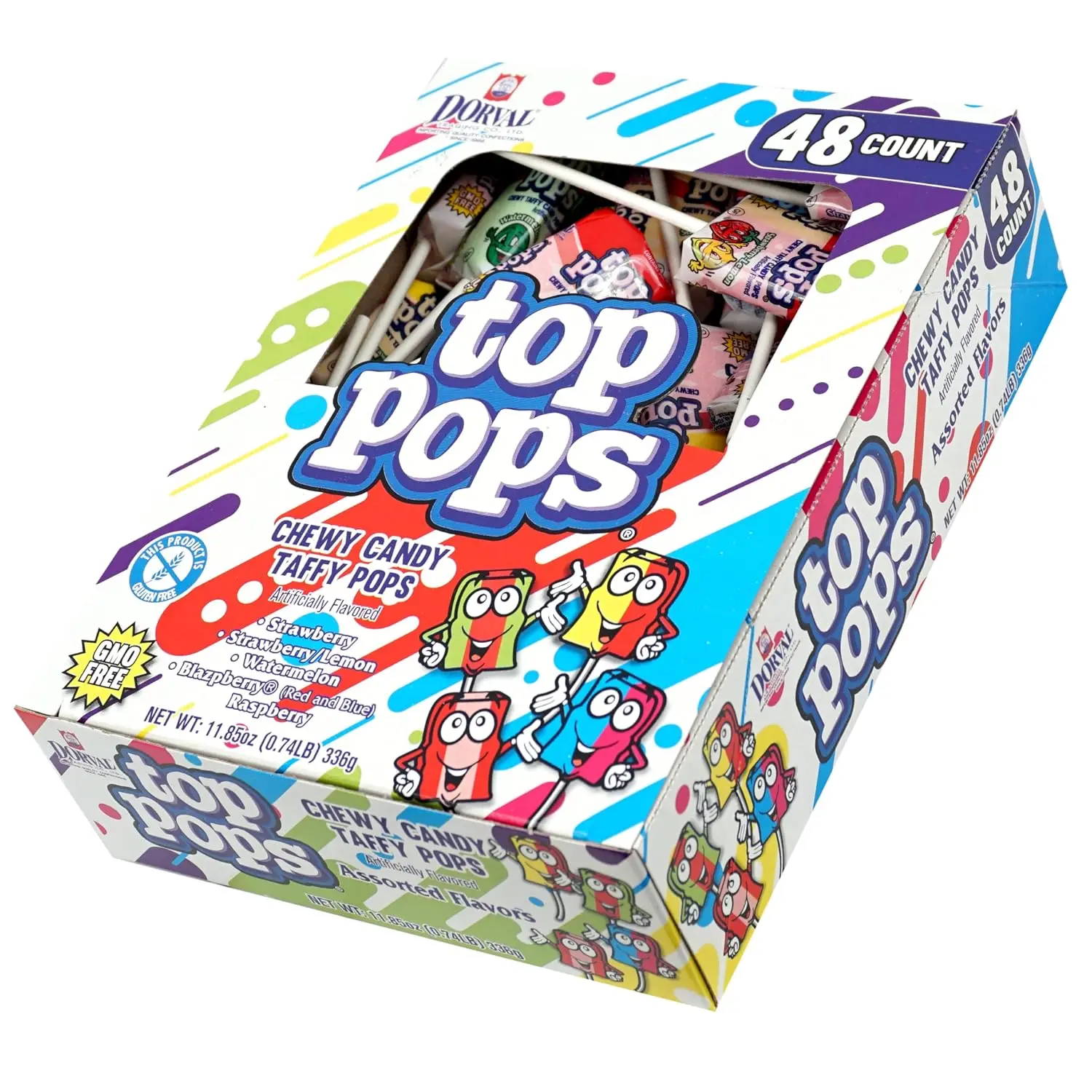 Top Pops Taffy Pops Snack Candy, 48-Pack Assorted Fruit Flavor Lollipops (4 Flavors Included)