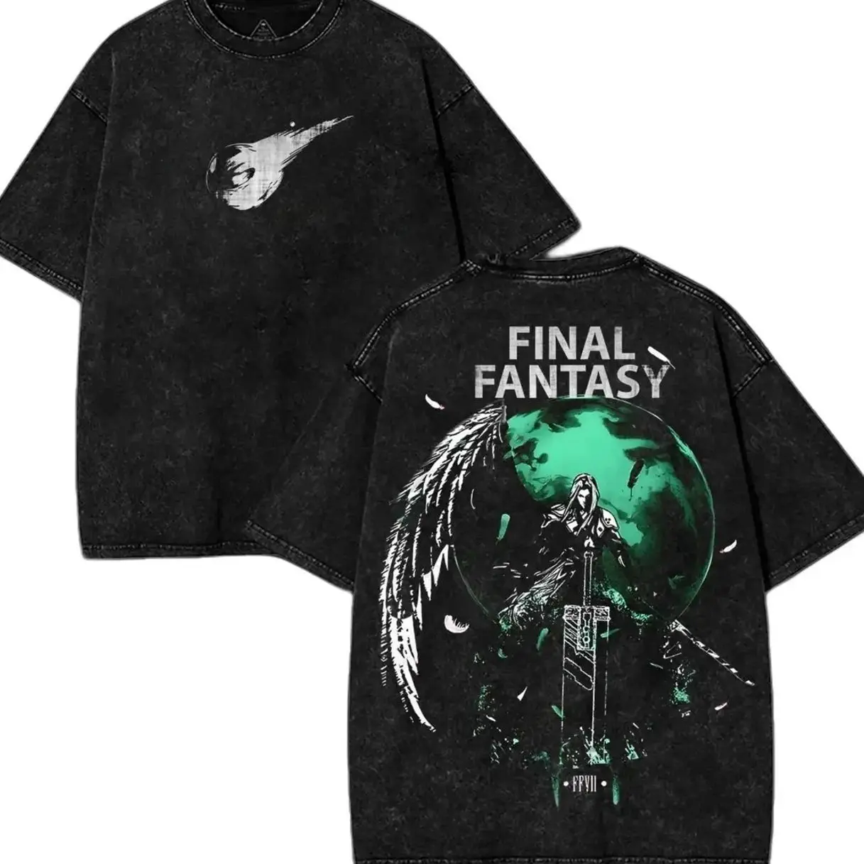 Final Fantasy Game Washed T-Shirt Oversize Unisex, Double Printed Survival Horror Streetwear Game Merch Gift For Fan EM0