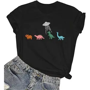 Women’s dinosaur T-shirt, dinosaur design, fun animal print, short-sleeve vacation shirt