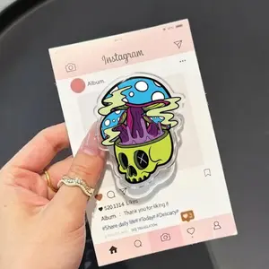 Mushroom Skull MagSafe Phone Grip, Psychedelic Fungi Skull Griptok, Neon Lime & Blue Phone Stand, Trippy Hippie Aesthetic Accessory Gift