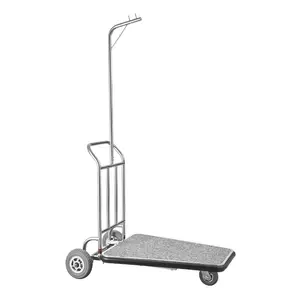 VEVOR Luggage Cart, 600 LBS Load Capacity, 3 Wheel Stainless Steel Bellman Cart, Valet Cart with Grey Carpeted Deck and Rubber Wheels, Ideal for Convention Centers, Hotels, Rental Properties, Silver