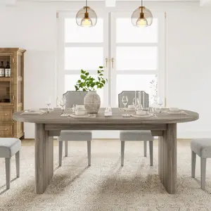 Oval Dining Table for 6-8 People, Long Large Kitchen Table with Thick Sturdy Wooden Base, Farmhouse Dining Room Table for for Kitchen, Living Room, Office (70.87" Long,Grey Walnut)