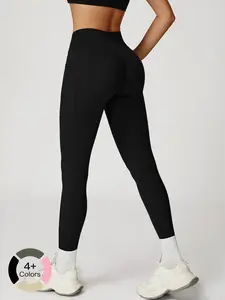 Women's High Waist Yoga Pants, Cross Waistband Design, Tight-Fitting Outdoor Sports Running Leggings, Comfortable Workout Wear