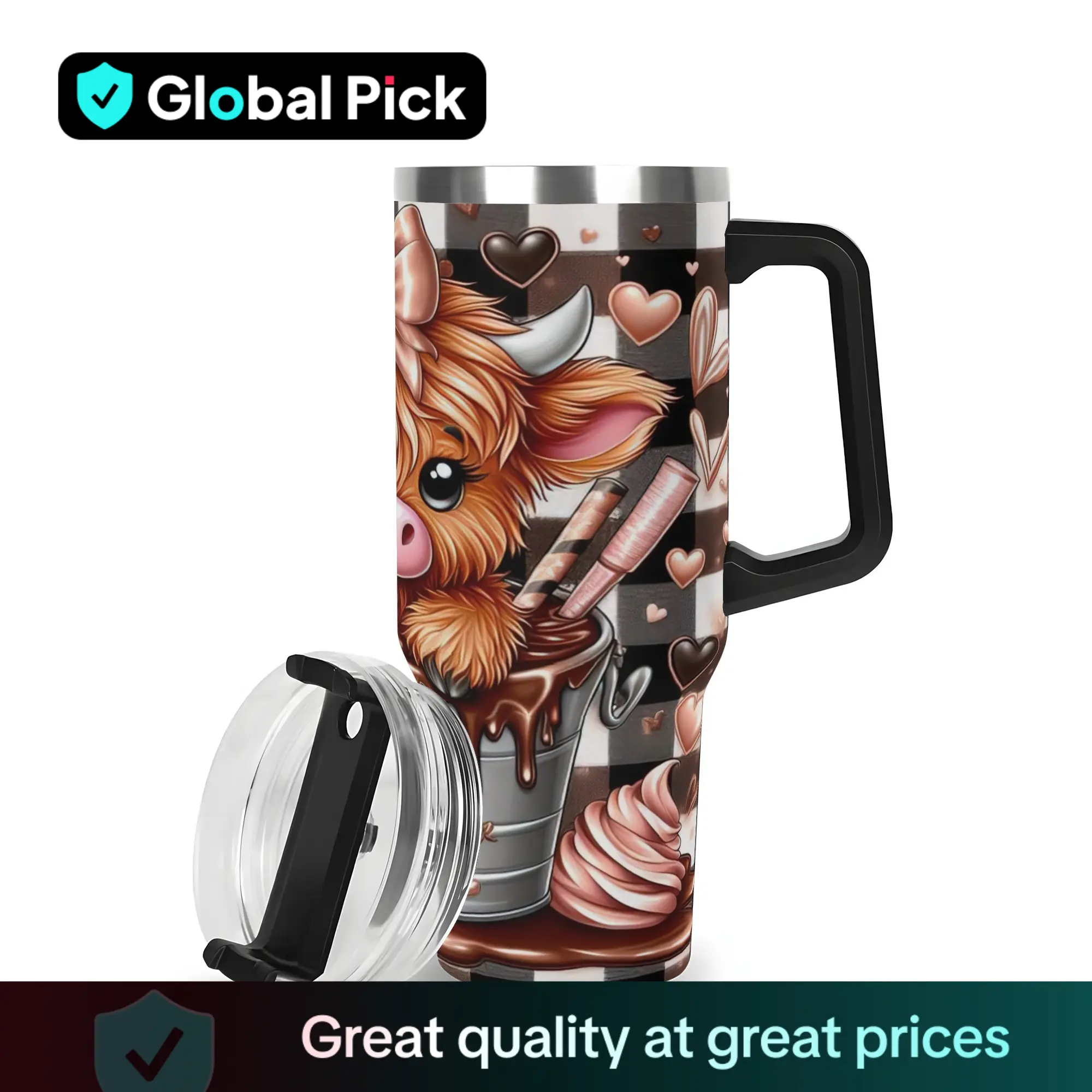 40oz Stainless Steel Tumbler, 1 Count Cute Highland Cow Pattern Insulated Water Bottle, Travel Accessories, Summer Cool Bottle, Drinking Cup for Home