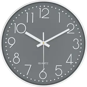 Silent Wall Clocks  Operated 8 Inch, Analog Wall Clock with  Number Tempered Glass Clock , Quartz Non Ticking Wall Clocks for Living Room Bedroom Kitchen Office, Grey