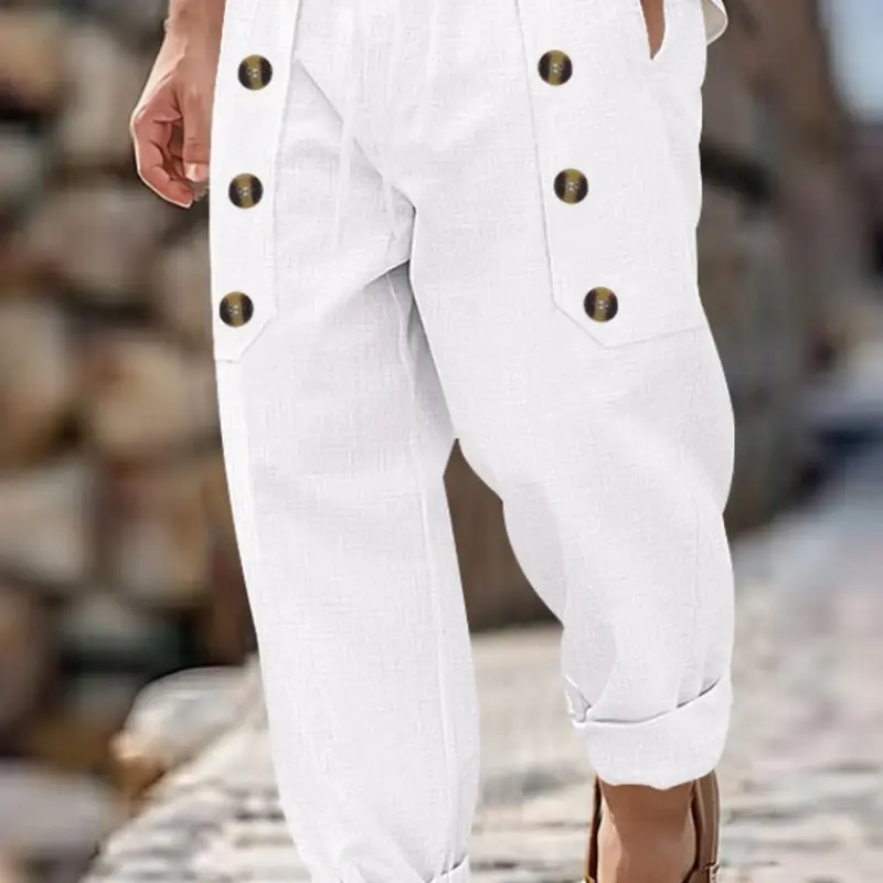 Men's Linen Drawstring Waist Pants, Multi-Pocket Elastic Waistband, Casual Outdoor Long Trousers, Essential Men's Wardrobe, Breathable Summer Pants, Modern Casual Trousers, Comfy Trouser, Waisted Trousers Casual