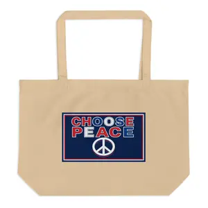 Eco Organic Tote Bag Large | Patriotic Organic Cotton Tote | Large Choose Peace Eco Tote