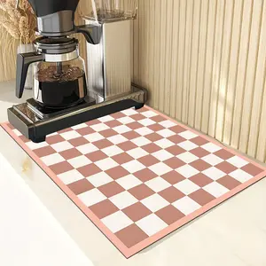1 pc Checkered Pattern Coffee Mat - Quick-Drying, Multi-Functional Kitchen and Dining Home Mat, Ideal for Espresso Machines and Valentine's Day Decoration, Coffee Bar Accessory, Placemat, Coffee Table Mat