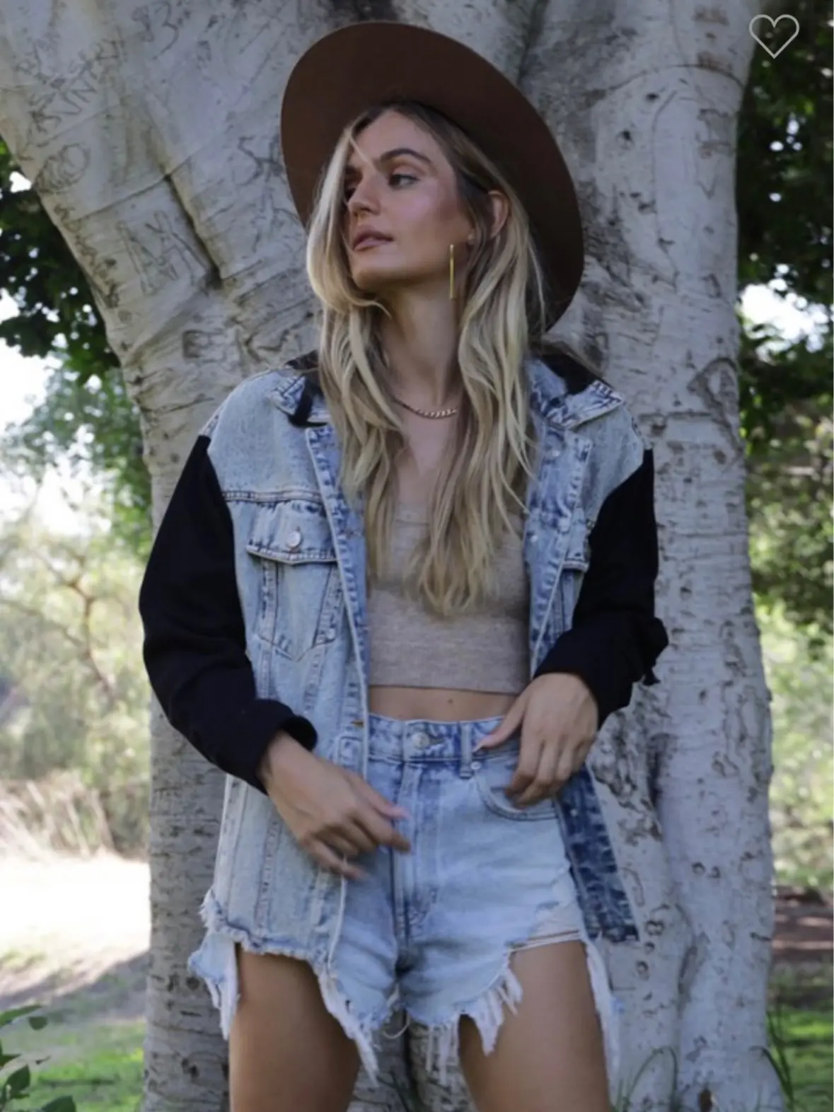 Hudson Denim Button Up Jacket with French Terry Hood and Sleeves