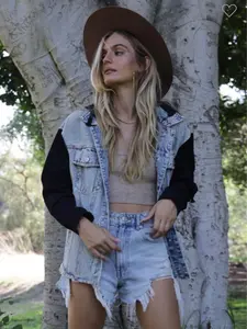 Hudson Denim Button Up Jacket with French Terry Hood and Sleeves