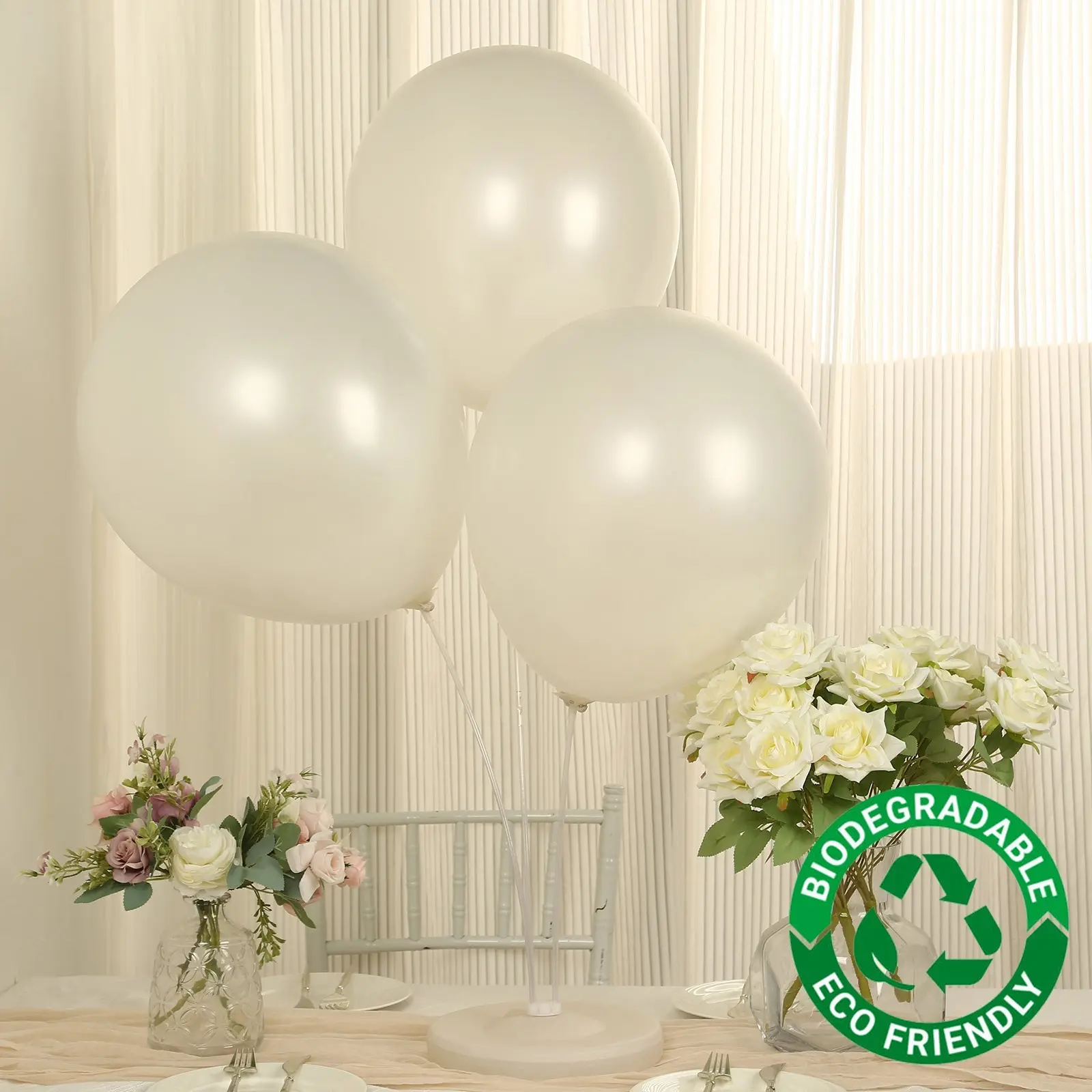10-Pack 18" White Biodegradable Latex Balloons, Eco-Friendly Thick Extra-Strong Helium Balloons for Birthday Party Supplies