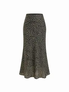 Cider Polka Dot Zipper Mermaid Maxi Skirt
