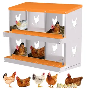 Galvanized Metal Chicken Nesting Box 8 Compartments, 2 Layer Rollaway Egg Nesting Boxes for Chicken Coop, Rustproof Poultry Laying Box with Egg Collection System, Blue Without Bracket