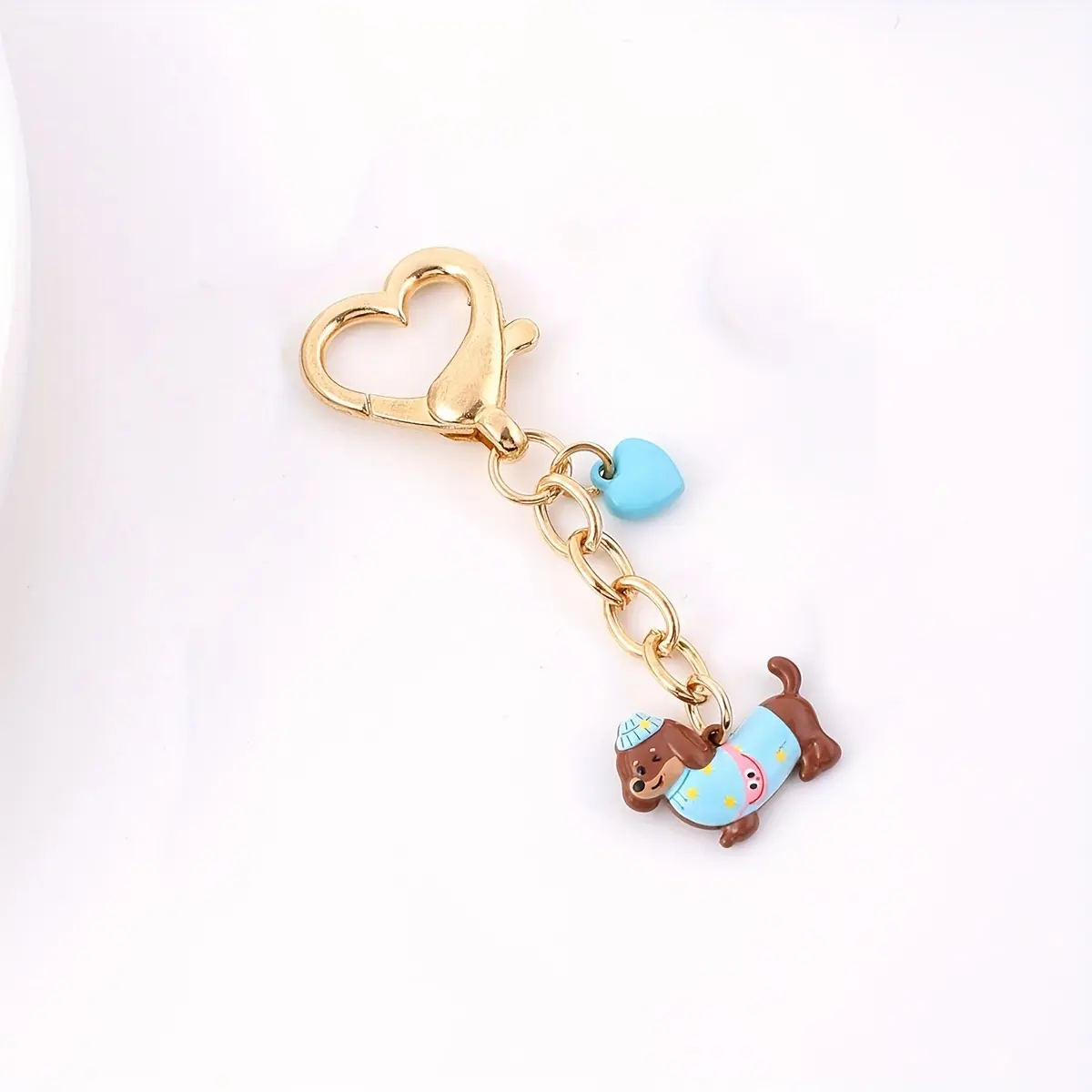 1pc/20pcs Cute Dachshund Heart Keychain, Cute Keychain Accessory, Golden Heart Buckle with Enamel Dog Charm, Design. Perfect for Daily Key Hanging, Adding a Cute Touch to Bags, Suitable as a Birthday Gift for Friends, Keychain Kawaii