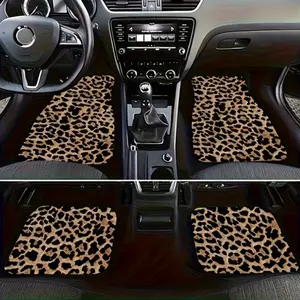 4pcs Luxury Brown Leopard Print Car Floor Mats - Stylish Front and Rear Seat Protectors - Durable Car Mat Decorative Accessories for Trendy Interiors