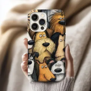 Funny Dog Doodle Phone Case, Hand Drawn Puppy Pattern, Suitable for IPhone17 11 12 13 14 15 16 Pro Max Air Plus
