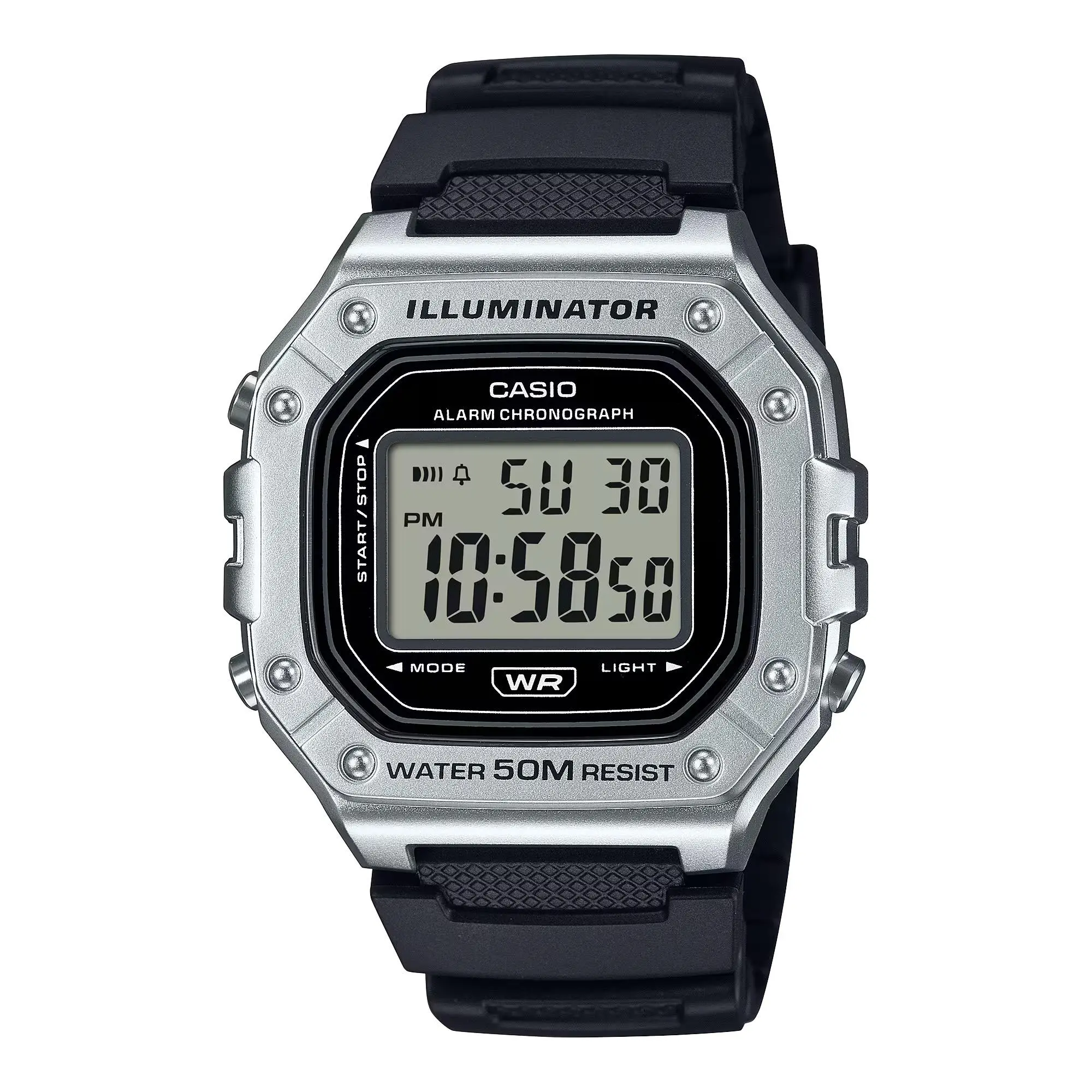 Casio Men’s Silver Digital Sport Watch with Black Strap - W-218HM-7AVCF