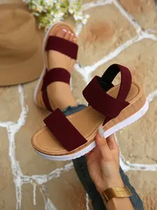 Summer Women's Plus Size Strap Criss Cross Wedge Sandals, High Heel, Solid Color, Bohemian Style Vacation Shoes, New Arrival